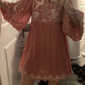 Urban Outfitters Pink Embroidered Dress